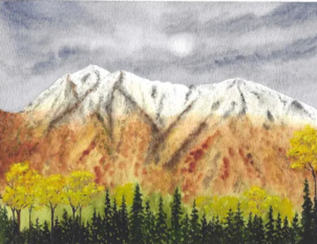 Autumn Meets Winter on Highland Mountain — watercolor by Andrea Tavenner