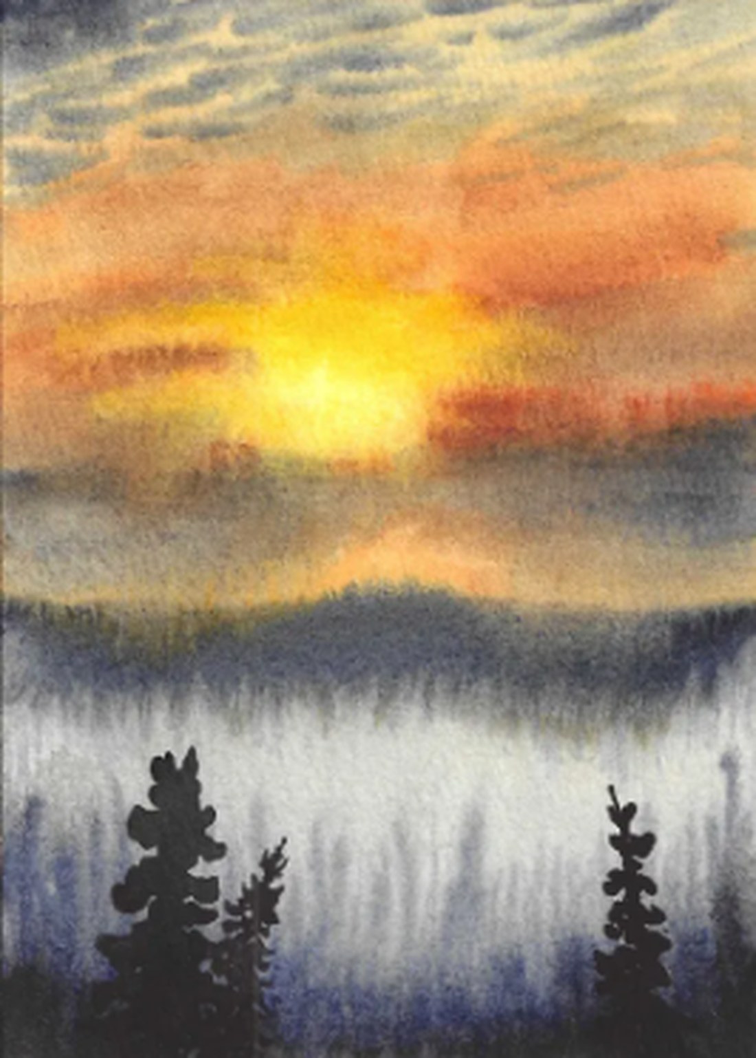 Misty Sunrise — watercolor by Andrea Tavenner